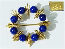 Brosche mit Lapis Lazuli Perlen. 