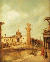 Ansicht von Venedig mit Brücke über Lagune.  