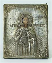 Heiliger Dimitrius, dargestellt mit Kreuz und Schwert. 