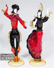 Paar Glasskulpturen "Flamenco-Tänzer",  Italien/ Murano, 20. Jahrhundert.