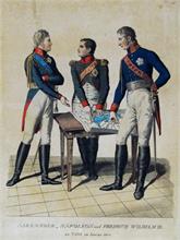 Darstellung der drei Kaiser:  Alexander, Napoleon und Friedrich Wilhelm III., 1807.