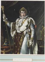 Napoleon Bonaparte stehend im Krönungsornat mit  Hermelinumhang und goldenem Lorbeerkranz