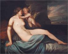 Venus mit Amor. Altmeisterkopist /Renaissance-Maler.  Motiv nach Tizian