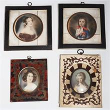 Vier verschiedene Miniatur-Porträts höfischer Herrschaften.