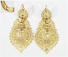 Paar orientalische Ohrgehänge, 800er Gold.