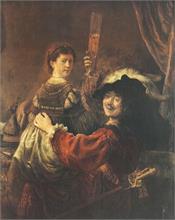 Genreszene, "Selbstbildnis mit Saskia", unbekannter Künstler, Kopie nach Rembrandt