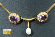 Collier (Mariage aus alten Ohrringen) mit Amethyst und kleinen Perlen.