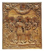 Familien-Ikone, Rußland 19. Jahrhundert,  mit Erzengel Michael und fünf weiteren Heiligen.