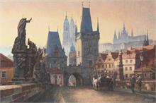 FISCHER, Arno.  1927 - 2011.  Ansicht von Prag mit Blick auf die Karlsbrücke.