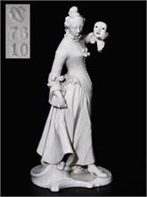 Komödianten-Figur "Dame mit Maske/Columbine mit Maske",  NYMPHENBURG um 1970, aus der Serie der Commedia dell 'arte.