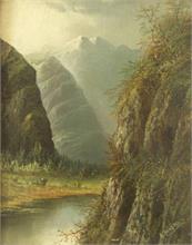 Sampson, Alden. 1853 - ?.  Mountainous river scene. 