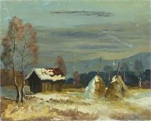 Kiste Gorg. 1908.  Schutzhütte in winterlicher Moorlandschaft. 