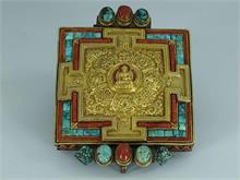 Mandala Gebetsdose für Gebetsbuch.  Tibet 2. Hl. 20. Jahrhundert. 