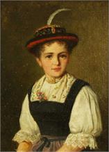 Pöck, Hans. (1855 Wiener Neustadt - 1918) München Traunstein. Halbfigurenbildnis eines junges Bauernmädl. 