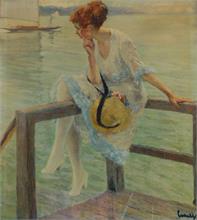 Cucuel.   Damenporträt. Alter Kunstdruck um 1920. 