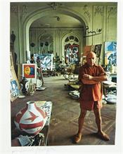 Picasso im Atelier.   Grafik.  wohl um 1960/70. 