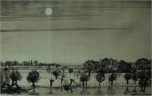 Clarenbach, Max. 1880 - 1952.   Flußufer mit Bäumen in Winterland. 