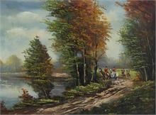 Herbstliche Landschaft mit Reitern.  2. Hl. 20. Jh. 