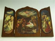 Triptychon-Flügelaltar mit bemalten Porzellanplatten 