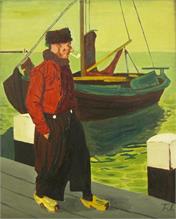 Holländischer Fischer vor Boot.. um 1920. 