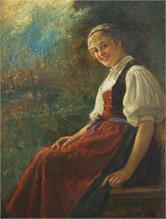 KRICHELDORF,  Carl. 1863 Celle - 1934 München.  Junge Frau in Tracht. 