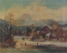Winterlandschaft mit Eisläufern.  Mitte 19. Jahrhundert. 