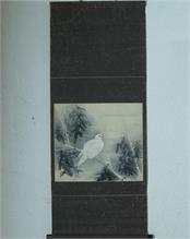Japanisches Rollbild. Weiße Taube im Bambuswald. 19. Jahrhundert. 