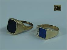 Paar Herrenringe. Lapis-Lazuli Ring. 585er Gelbgold. 