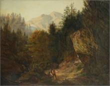 Wanderer im Gebirge.  Mitte 19. Jahrhundert. 