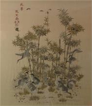 Gesticktes chinesisches Seiden-Bild.  Um 1900.