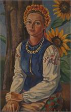 Junge Frau mit Sonnenblumen. 