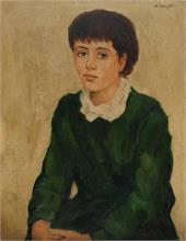 Junges Mädchenportrait im grünen Kleid. 