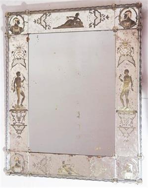 Salonspiegel mit allegorischen Figuren, venezianisch,  französische Auftragsarbeit, 19. Jahrhundert.