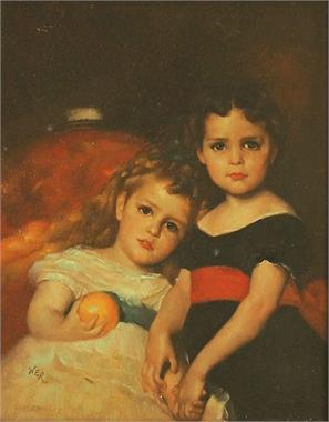 Portrait zweier junger Mädchen, wohl Geschwister.