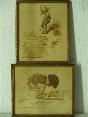 Zwei Kinderbilder "Töpfchen". 