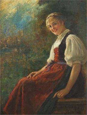 KRICHELDORF,  Carl. 1863 Celle - 1934 München.  Junge Frau in Tracht. 