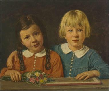 Schwenk, G. Zwei Kinder im Halbporträt.