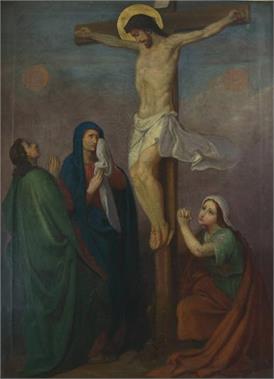 Unbekannter Künstler. Kirchenbildnis Beweinigung Christus am Kreuz. 