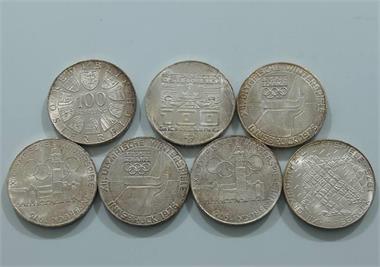 7 Stück  100 ATS Silbermünzen WINTERSPIELE INNSBRUCK  1976. 